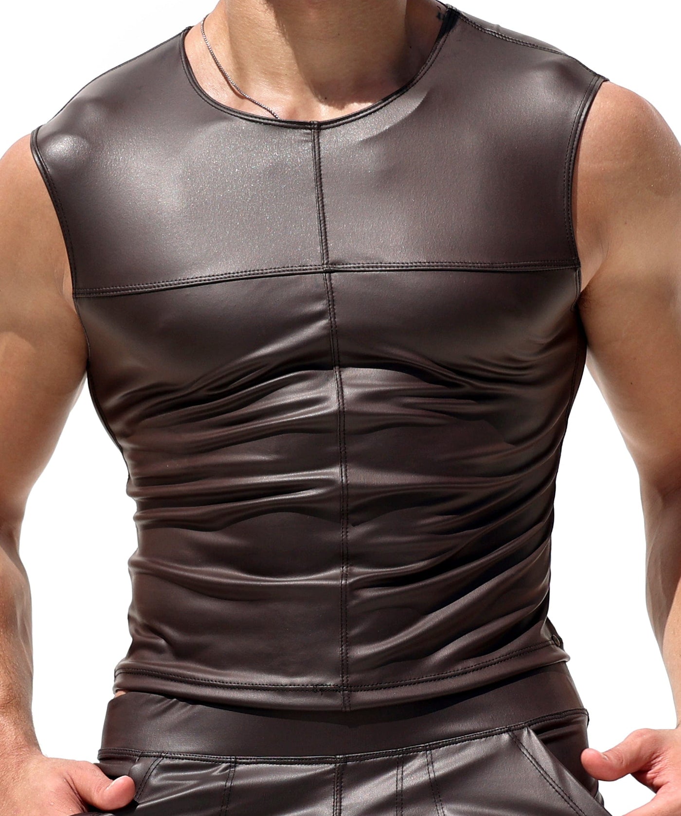 RUFSKIN® SYLVESTER HASHISH Stretch Vegan Leather Sleeveless Tank Top